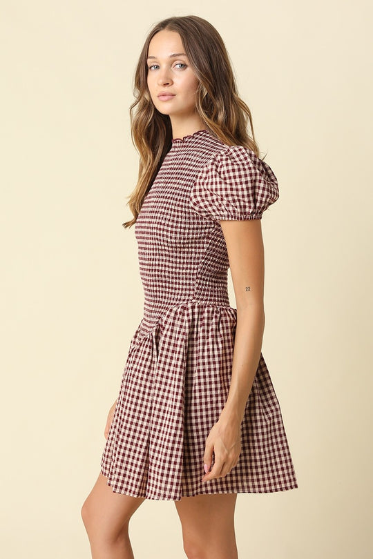 Jain Plaid Smocked Mini Dress