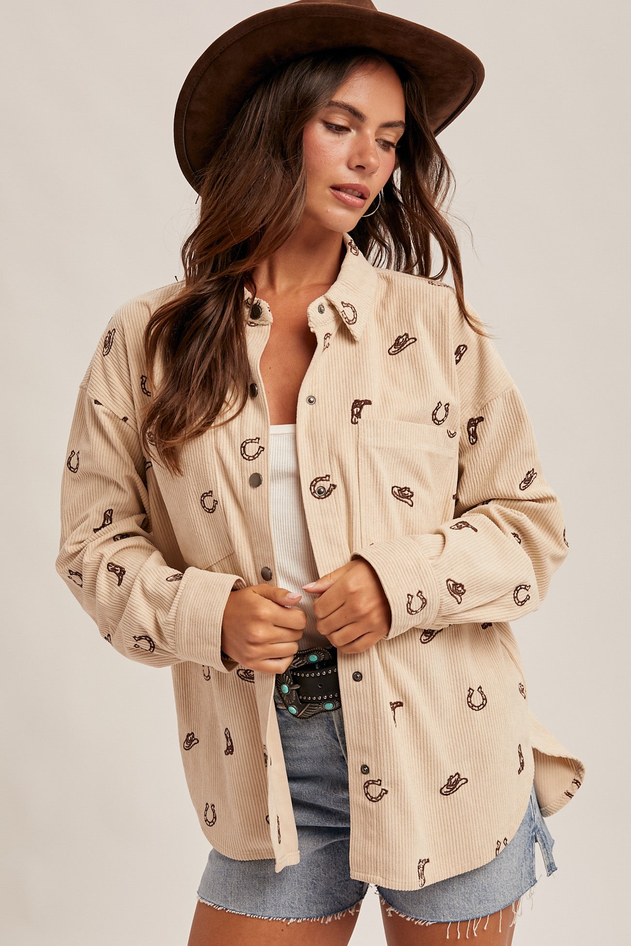 Cowgirl Embroidery Corduroy Shirt