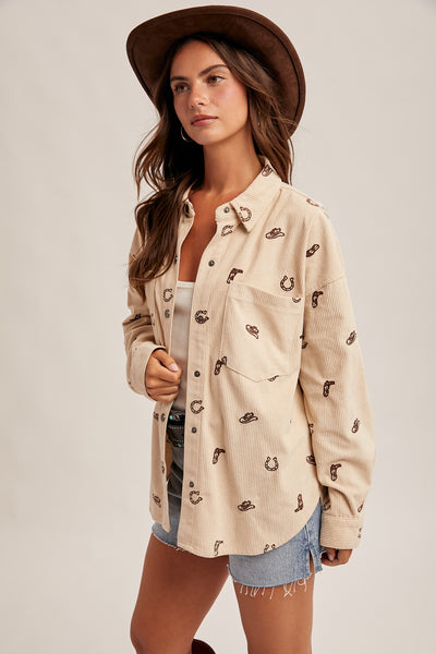 Cowgirl Embroidery Corduroy Shirt