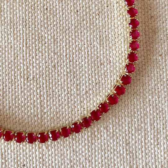 18k Gold Filled 3mm Cubic Zirconia Fuchsia Bracelet - Beloved Boutique 