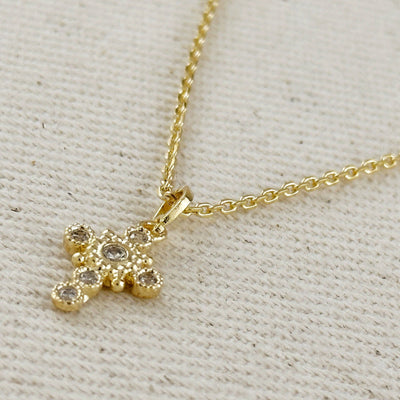 18k Gold Filled Bezel Cross CZ Necklace GoldFi