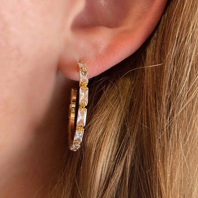 18k Gold Filled Baguette Cubic Zircon Hoop Earrings GoldFi