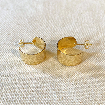 Wide Flat Polished Half Hoop Earrings GoldFi