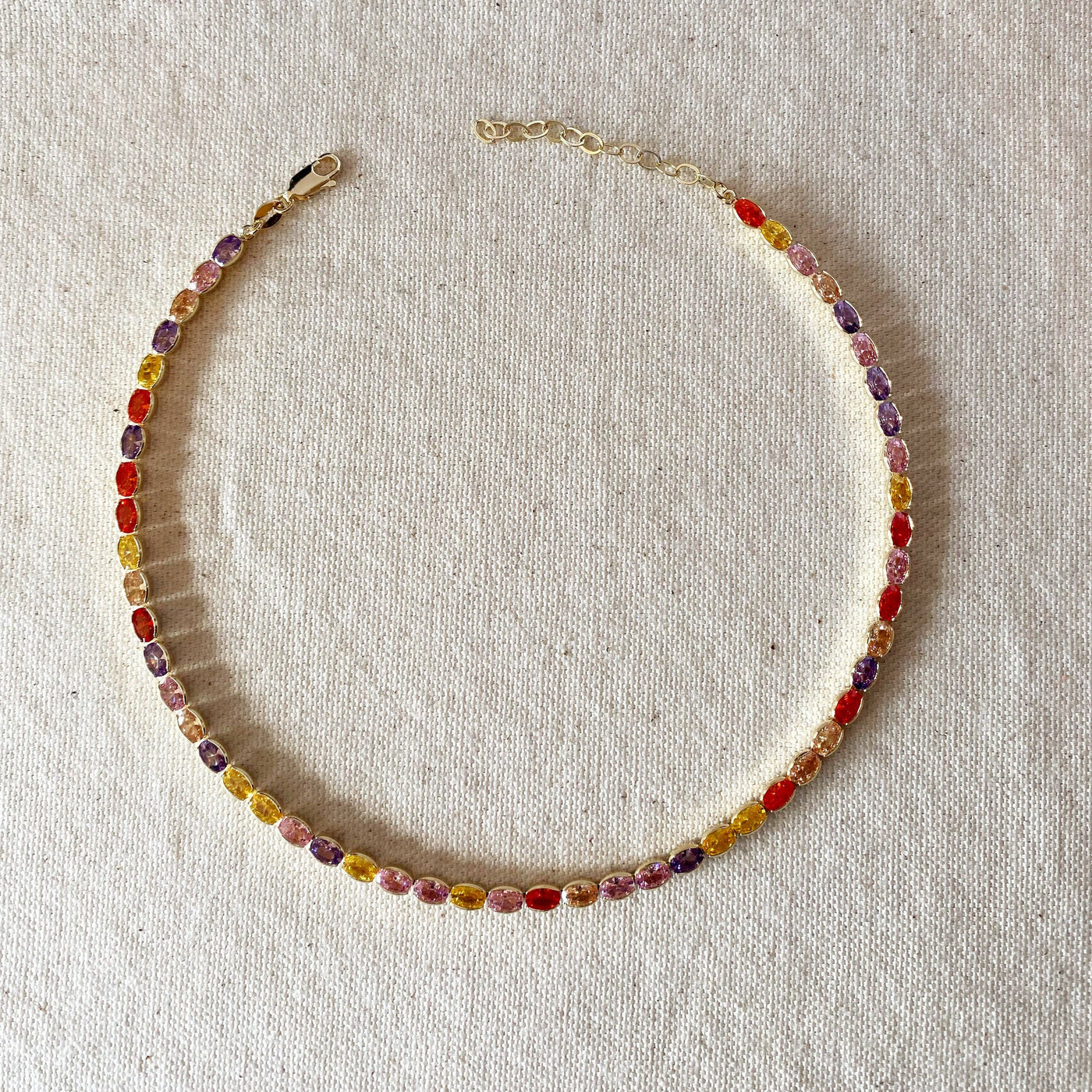 18k Gold Filled Oval Multi-Colored Cubic Zirconia Necklace GoldFi