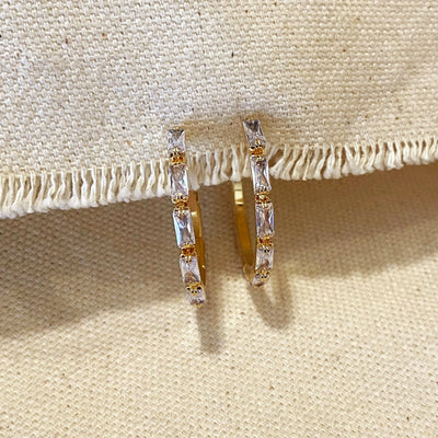 18k Gold Filled Baguette Cubic Zircon Hoop Earrings GoldFi