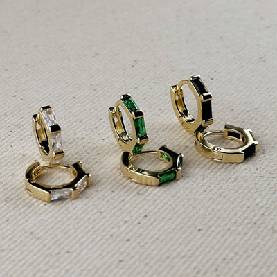 18k Gold Filled Colored Baguette CZ Clicker Hoop Earrings GoldFi