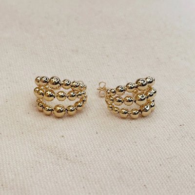 18k Gold Filled Triple Line Beaded C Hoop Earrings GoldFi
