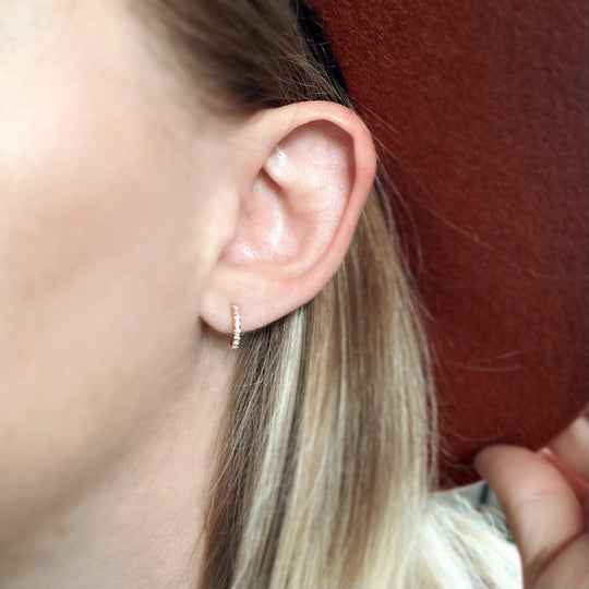 18k Gold Filled Thin Line Cubic Zirconia C Hoop Earrings - Beloved Boutique 