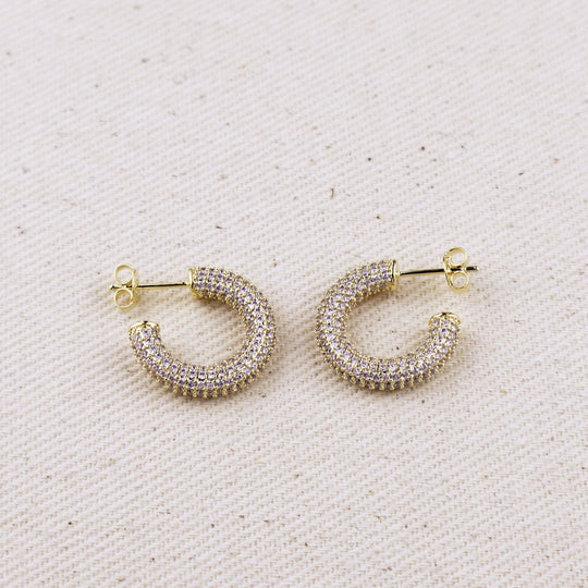 Iced Out C Hoop Earrings with Micro CZ Stones
