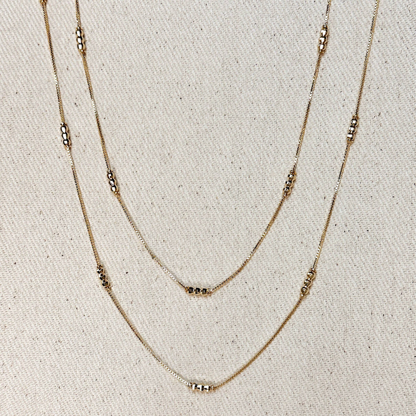 18k Gold Filled Bead Detailed Box Chain: 14 inches