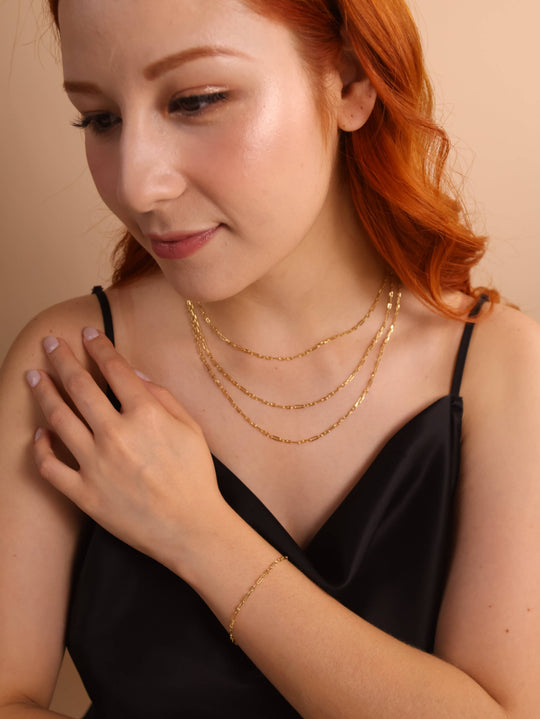 18k Gold Filled 2.1mm 3x1 Alternated Paperclip Bracelet