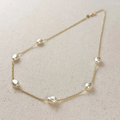 18k Gold Filled Spaced Baroque Pearls Necklace GoldFi