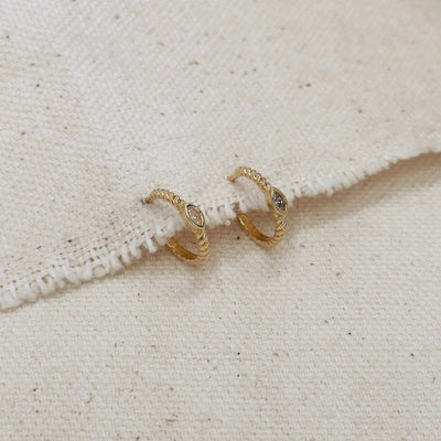 18k Gold Filled Mini CZ Eye C Hoop Earrings GoldFi