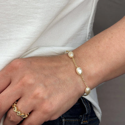18k Gold Filled Spaced Baroque Pearl Bracelet GoldFi