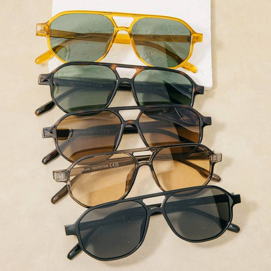 Retro Aviator Double Bridge Sunglasses Set - Beloved Boutique 