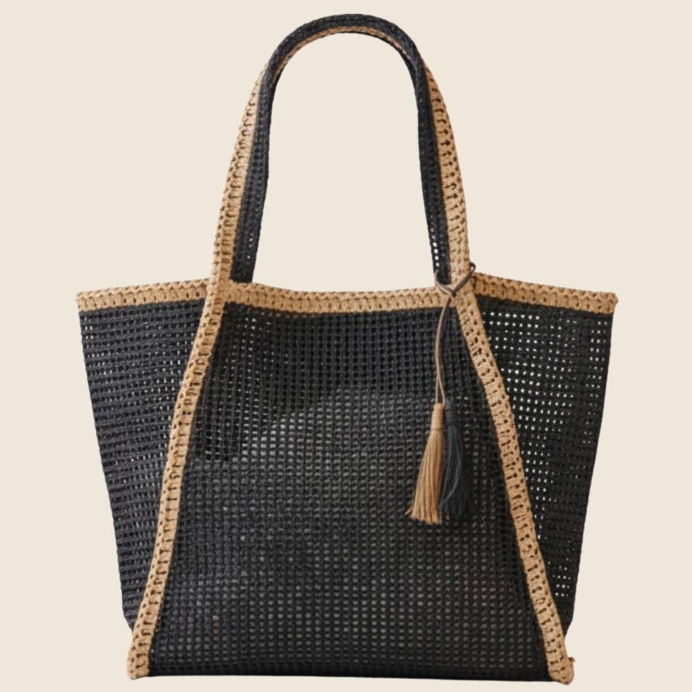 Two Tone Woven Straw Tote Bag - Beloved Boutique 