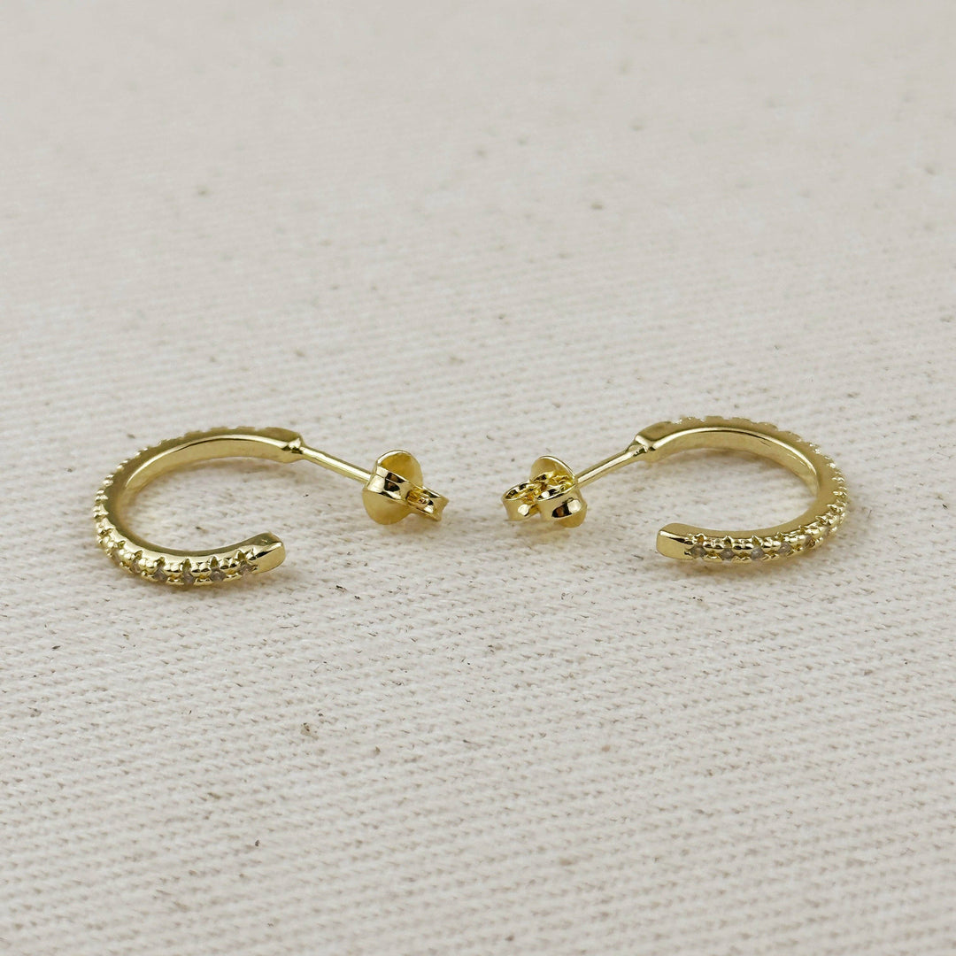 18k Gold Filled Thin Line Cubic Zirconia C Hoop Earrings - Beloved Boutique 