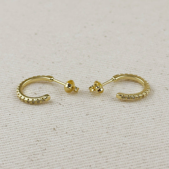 18k Gold Filled Thin Line Cubic Zirconia C Hoop Earrings - Beloved Boutique 