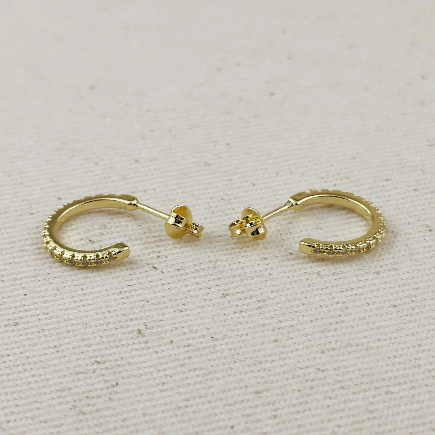 18k Gold Filled Thin Line Cubic Zirconia C Hoop Earrings GoldFi