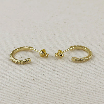 18k Gold Filled Thin Line Cubic Zirconia C Hoop Earrings GoldFi