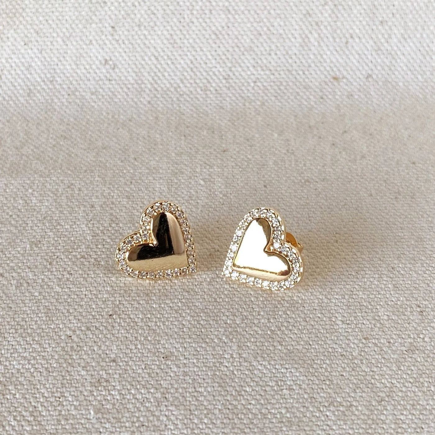 18k Gold Filled Pillow Heart Stud with Cubic Zirconia Stones Around GoldFi