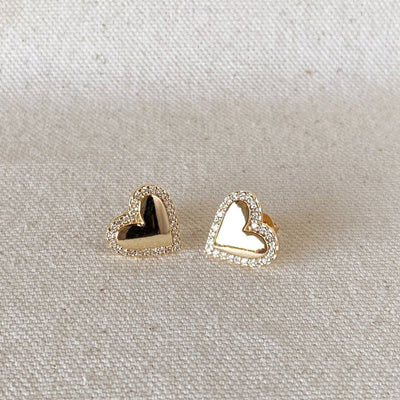 18k Gold Filled Pillow Heart Stud with Cubic Zirconia Stones Around GoldFi