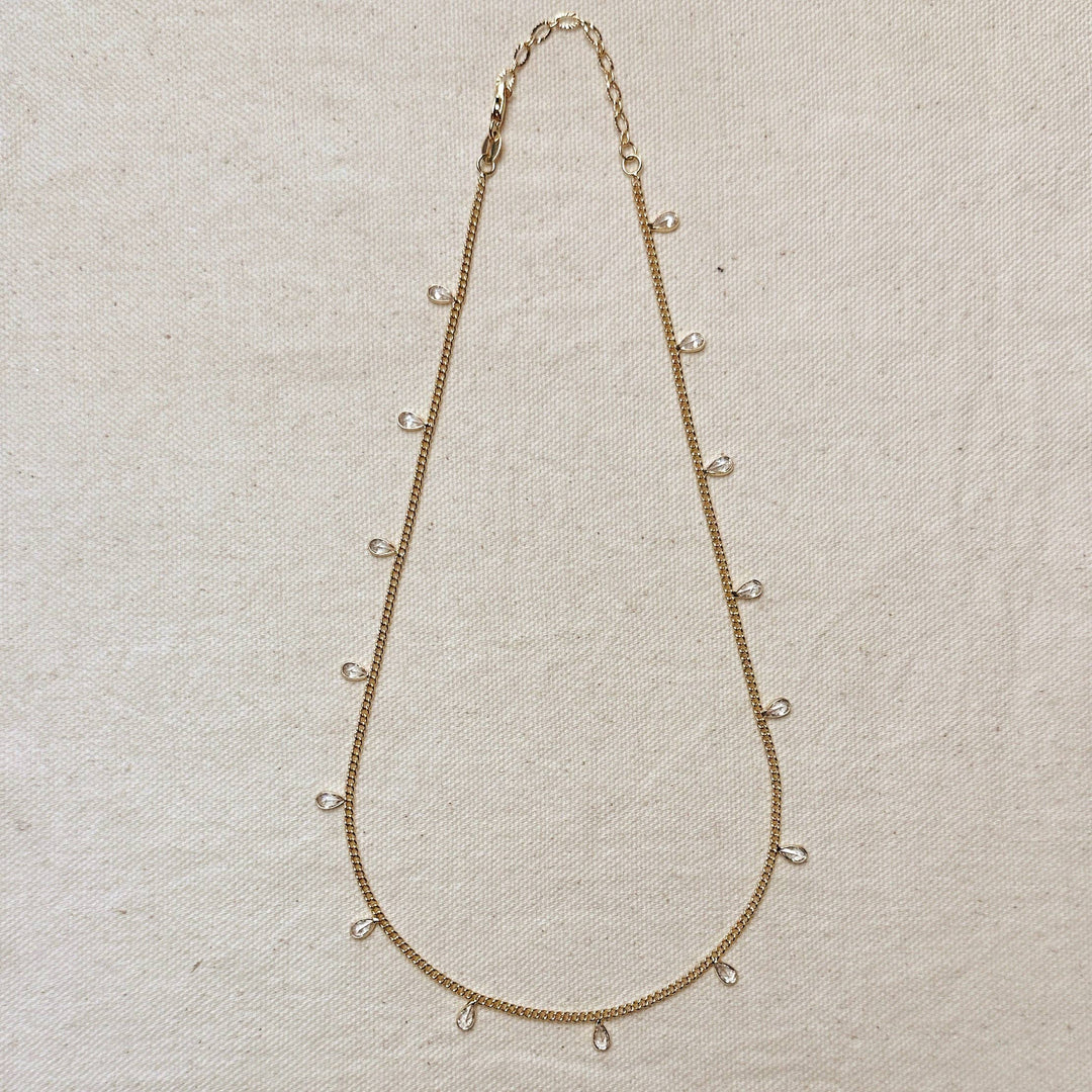 18k Gold Filled 2mm Curb Chain With Bezel CZ Drops Necklace - Beloved Boutique 
