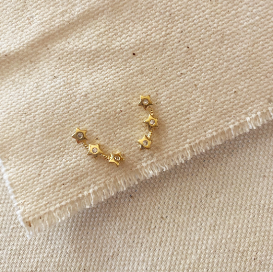 18k Gold Filled Three Stars Ear Climber Style Earrings - Beloved Boutique 