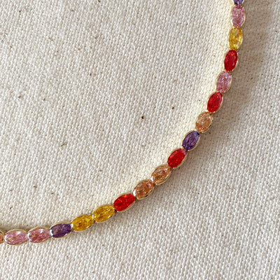 18k Gold Filled Oval Multi-Colored Cubic Zirconia Necklace GoldFi