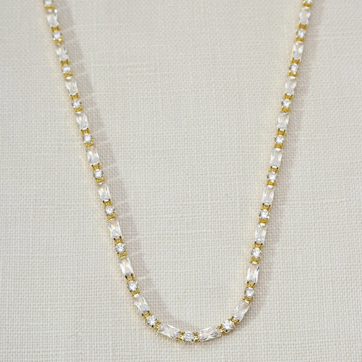 18k Gold Filled Baguette and Round Cut Cubic Zirconia Choker Necklace GoldFi