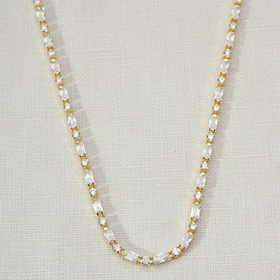 18k Gold Filled Baguette and Round Cut Cubic Zirconia Choker Necklace GoldFi