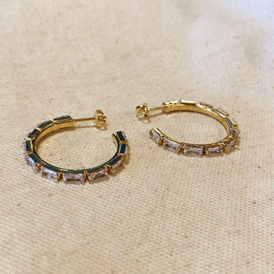 18k Gold Filled Baguette Cubic Zircon Hoop Earrings GoldFi