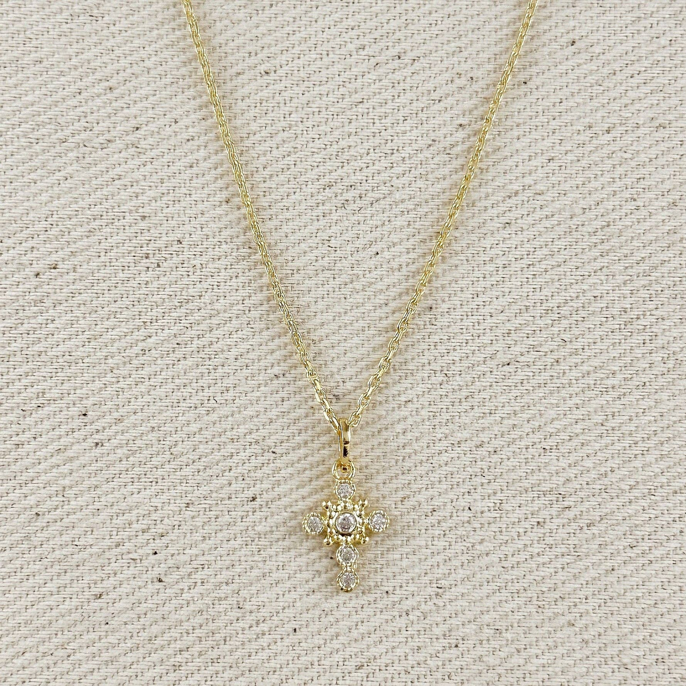 18k Gold Filled Bezel Cross CZ Necklace GoldFi