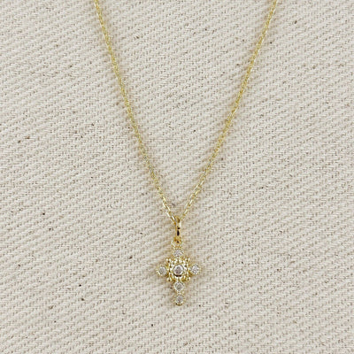 18k Gold Filled Bezel Cross CZ Necklace GoldFi