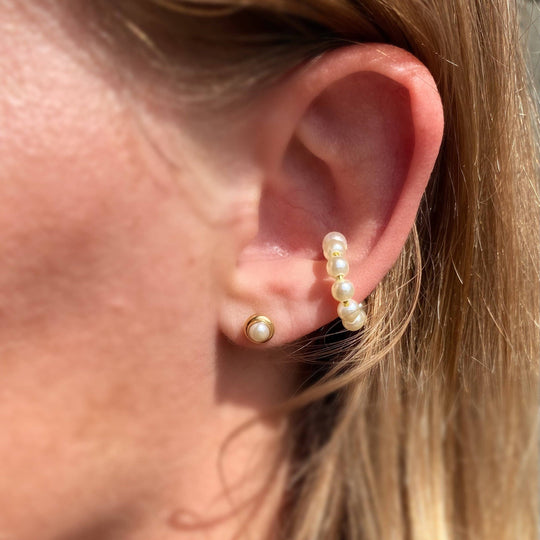 18k Gold Filled Pearl Stud With Bezel Around