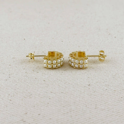 18k Gold Filled Petite Double Pearl C-Hoop Earrings