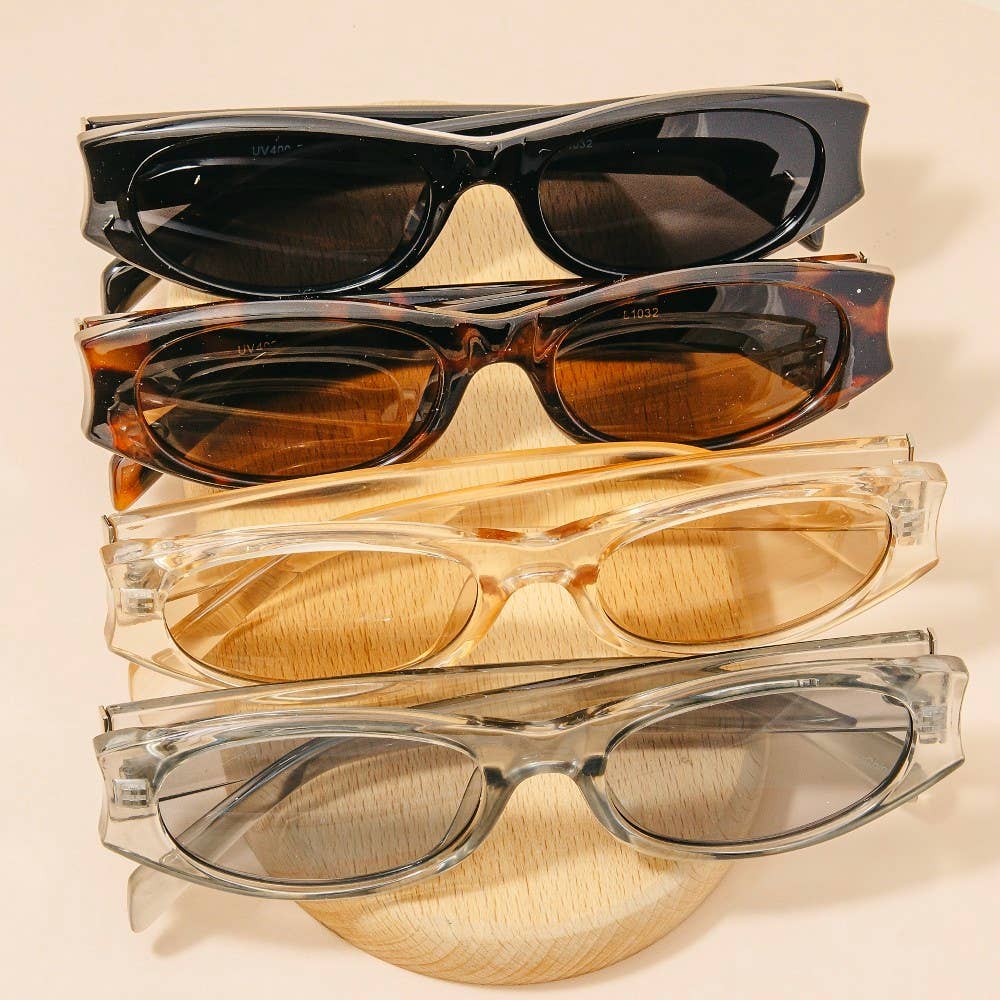 Slim Oval Rectangle Retro Frame Sunglasses - Beloved Boutique 