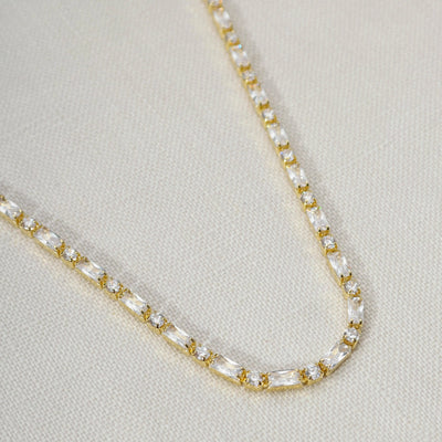 18k Gold Filled Baguette and Round Cut Cubic Zirconia Choker Necklace GoldFi