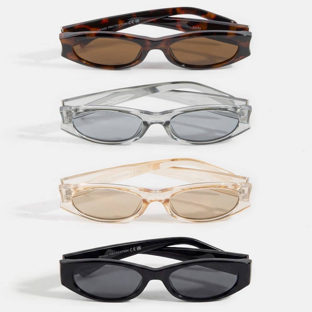 Slim Oval Rectangle Retro Frame Sunglasses - Beloved Boutique 