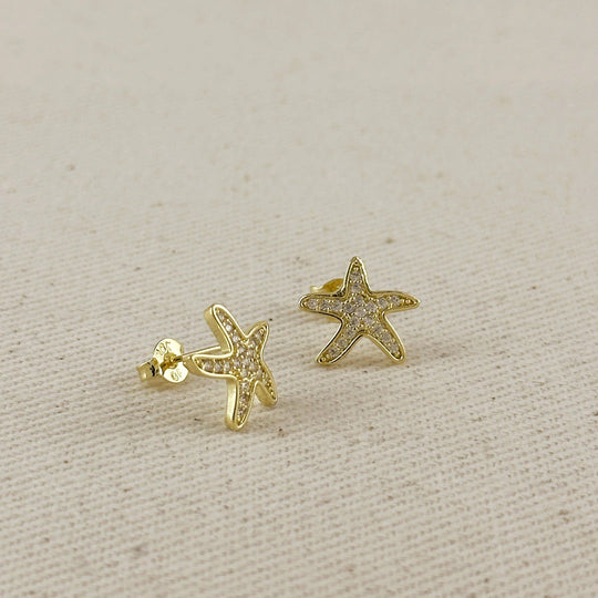 18k Gold Filled CZ Sea Star Stud Earrings - Beloved Boutique 
