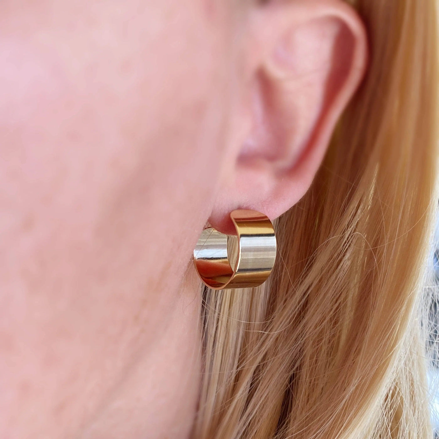 Wide Flat Polished Half Hoop Earrings GoldFi