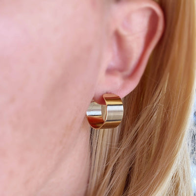 Wide Flat Polished Half Hoop Earrings GoldFi
