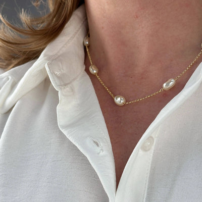 18k Gold Filled Spaced Baroque Pearls Necklace GoldFi