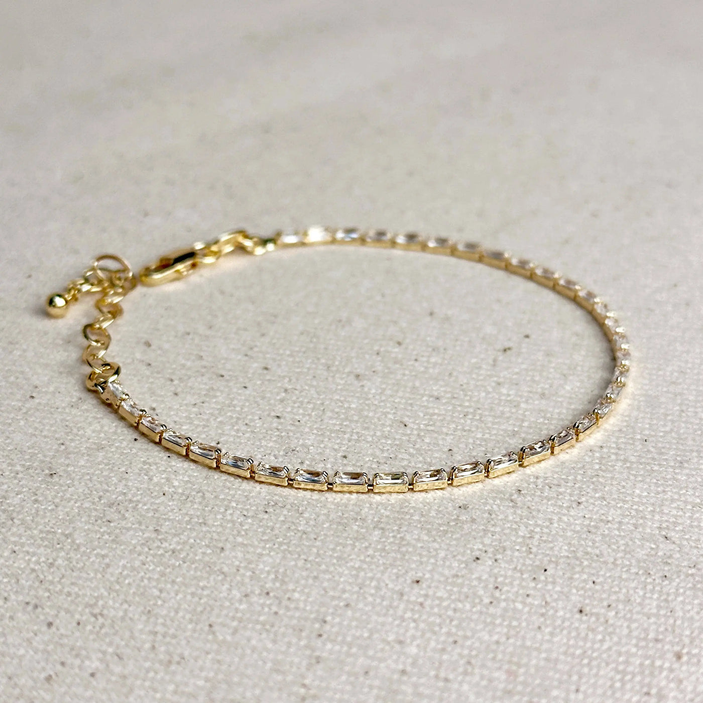 18k Gold Filled 1.5mm CZ Baguette Tennis Bracelet GoldFi
