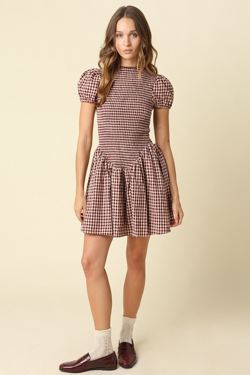 Jain Plaid Smocked Mini Dress