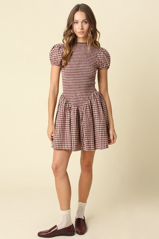 Jain Plaid Smocked Mini Dress