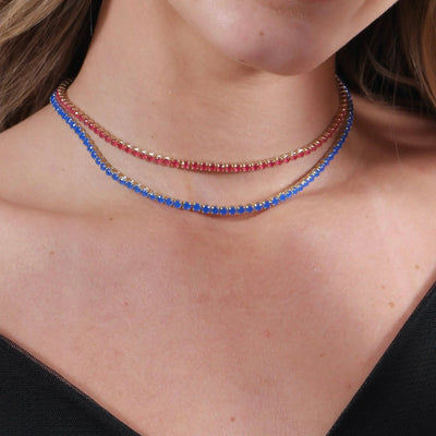 18k Gold Filled 3mm Cubic Zirconia Royal Blue Necklace GoldFi