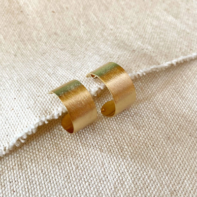 Wide Flat Brushed Half Hoop Earrings GoldFi