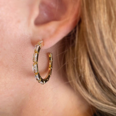 18k Gold Filled Baguette Cubic Zircon Hoop Earrings GoldFi