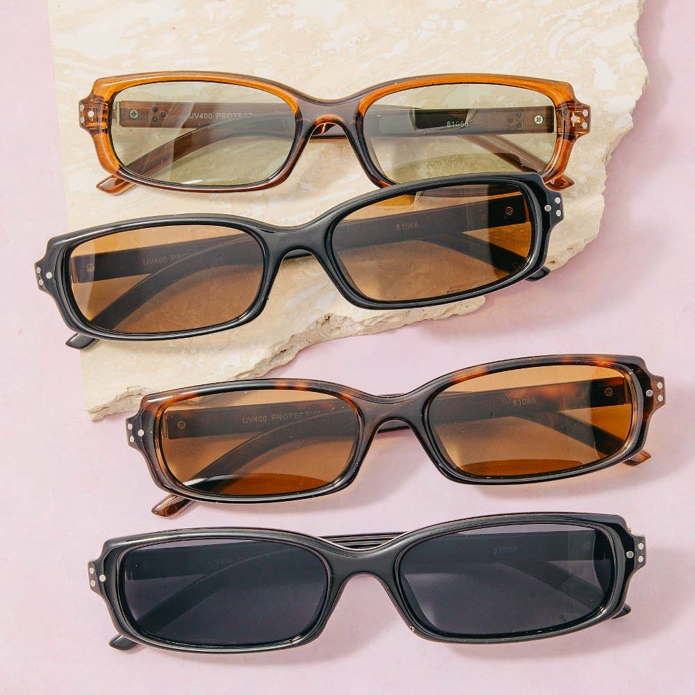 Slim Narrow Rectangle Triple Dot Detail Sunglasses - Beloved Boutique 